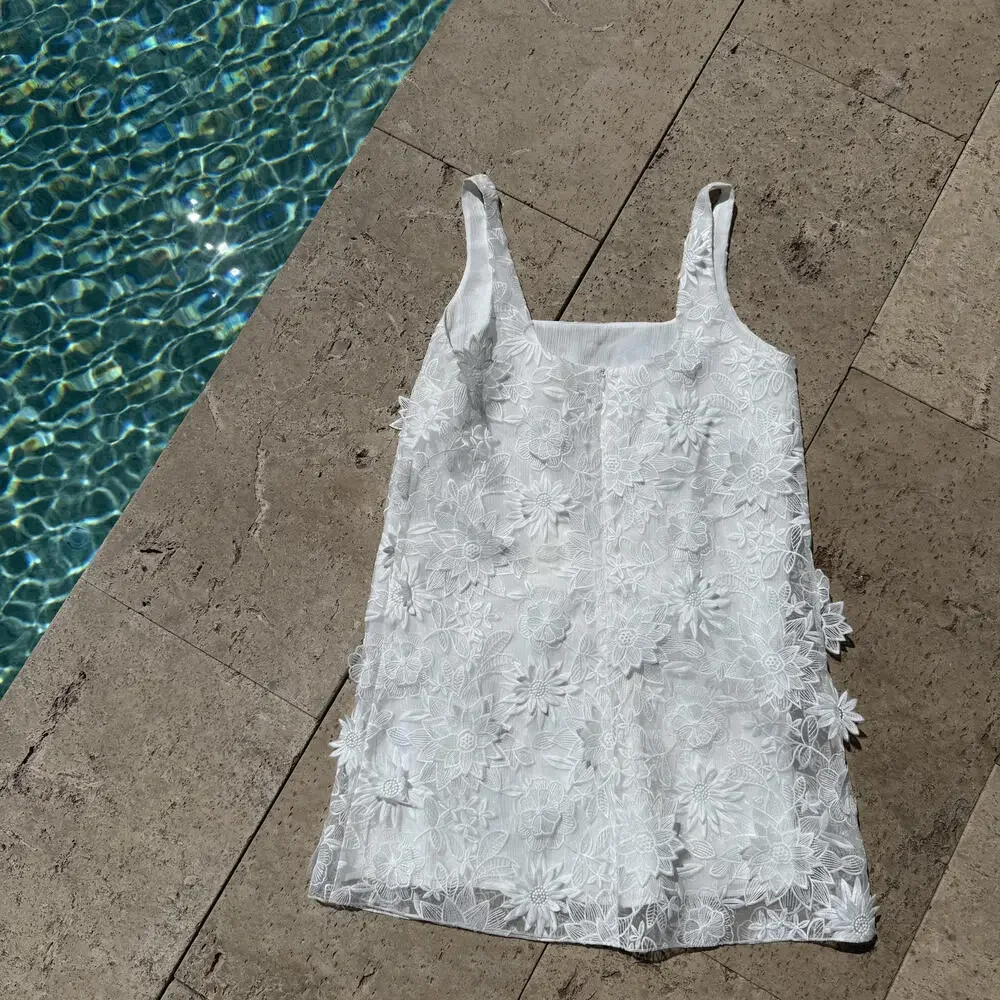 Loveshackfancy White Floral Applique Mini Dress Ellitia NWT